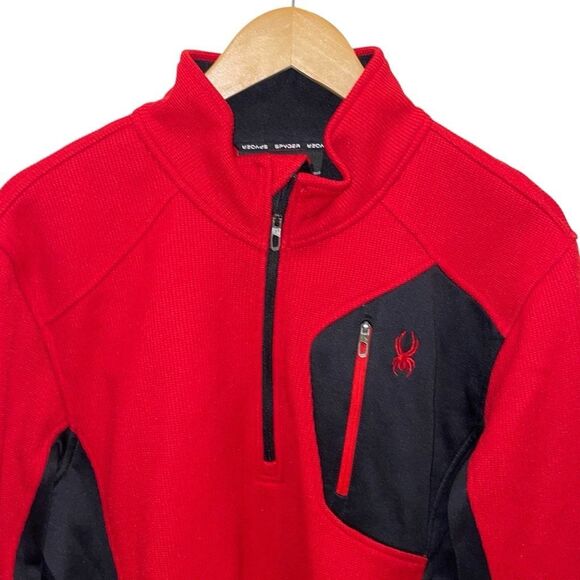 Spyder Mens Half Zip Lightweight Fleece Sweater Jacket Black Red Size XL - Picture 2 of 8